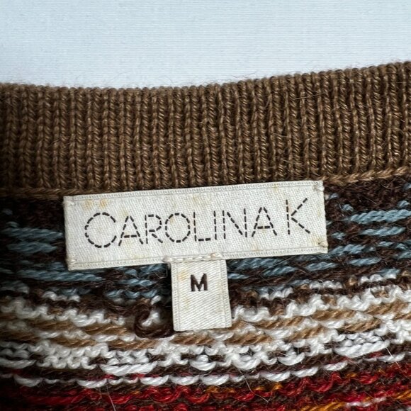 Carolina K Alpaca Wool Fringe Poncho Sweater Multicolor Geometric Medium Boho - Picture 4 of 14
